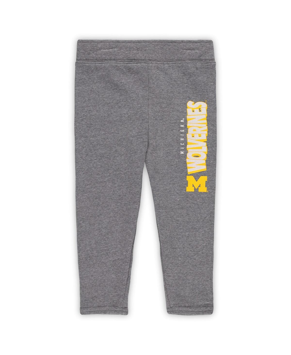 Outerstuff Girls Toddler Michigan Wolverines Clubhouse Pullover Hoodie And Legging Set In Navy,heather Gray