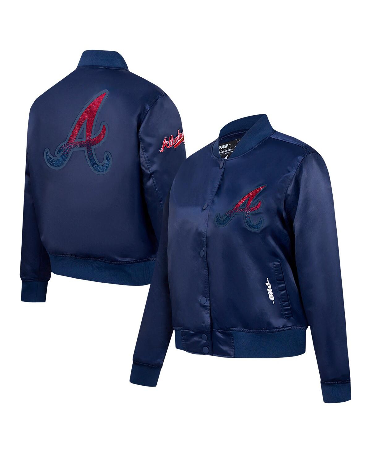 Pro Standard Women's Navy Atlanta Braves Rhinestone Satin Full-snap Jacket In Navy