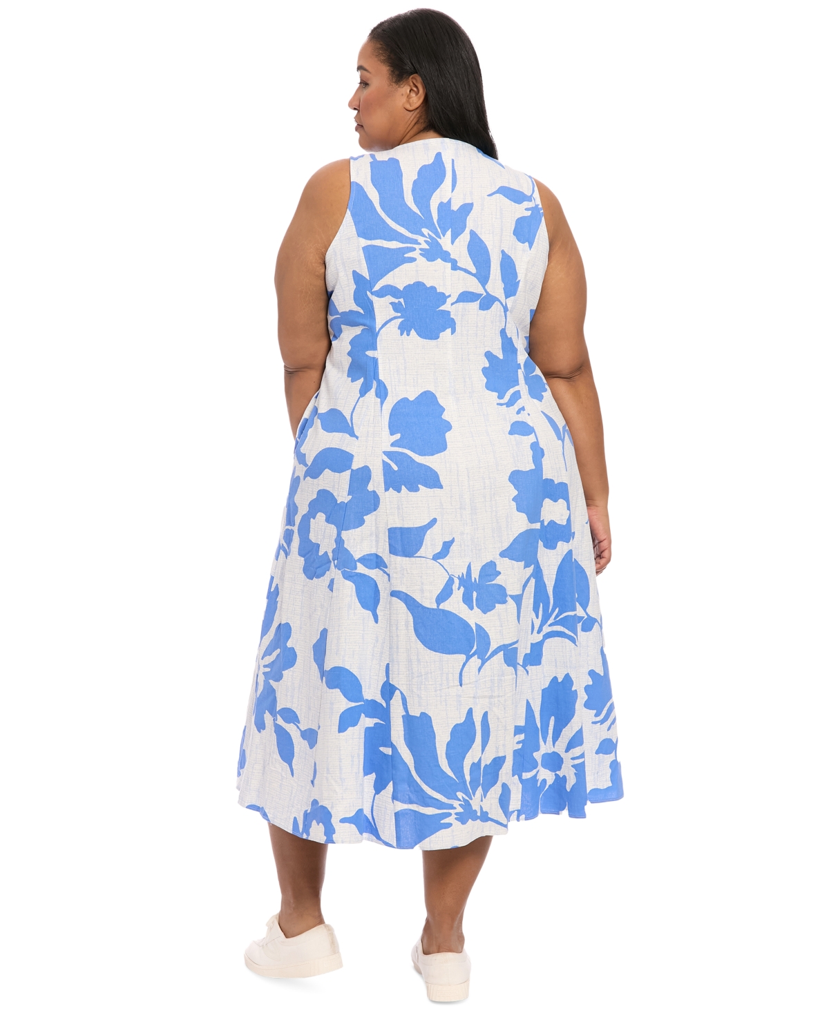 London Times Plus Size V-neck Sleeveless Midi Dress