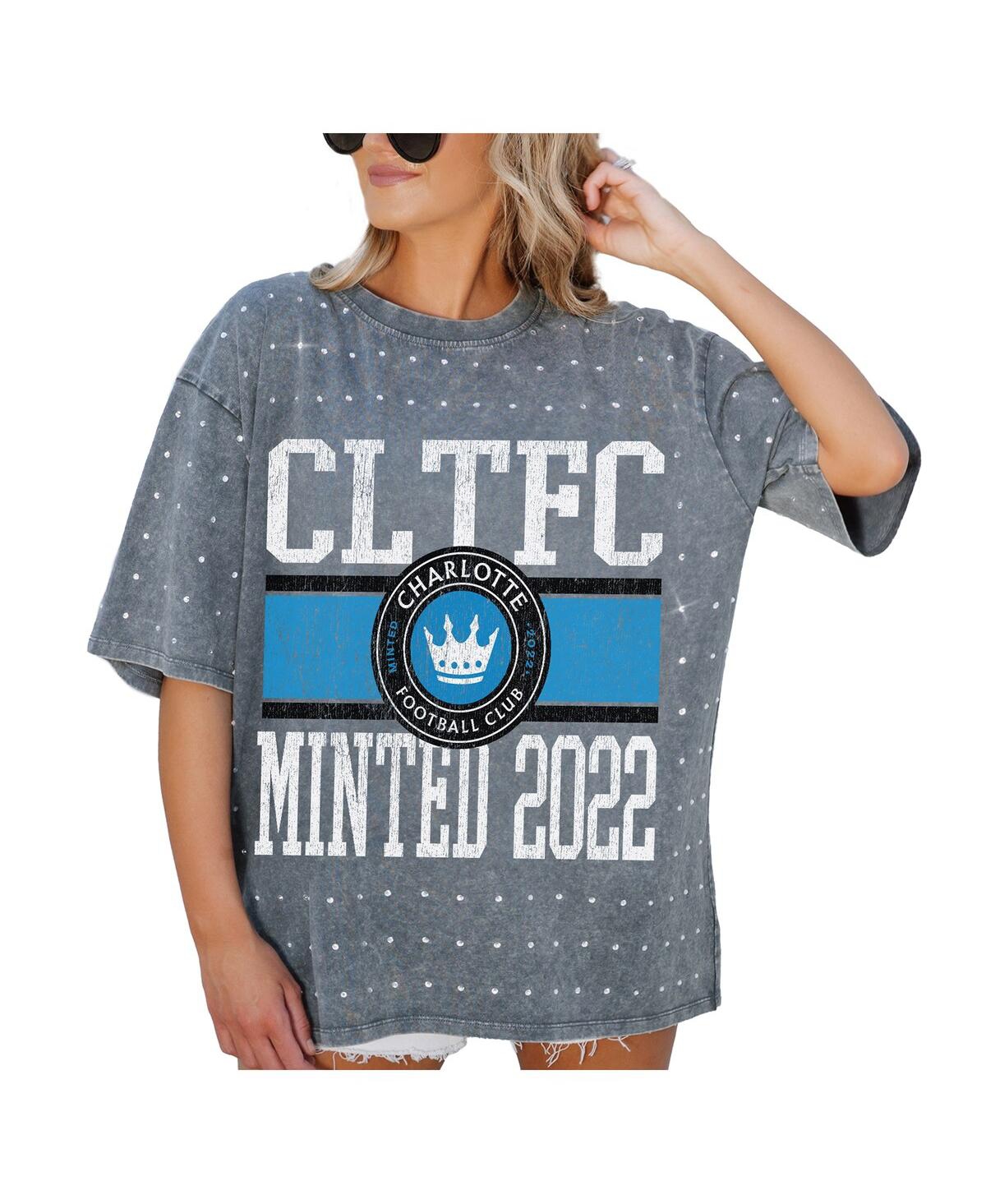 Gameday Couture Women's Gray Charlotte Fc Oversized Mini Rhinestone Classic T-shirt In Gray