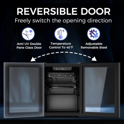 1.7 Cu.ft Beverage Refrigerator Cooler, 68 Can Mini Fridge Glass Door with Adjustable Shelves, Digital Temperature Display, Freestanding Small Drink Fridge for Home, Office or Bar(Black)