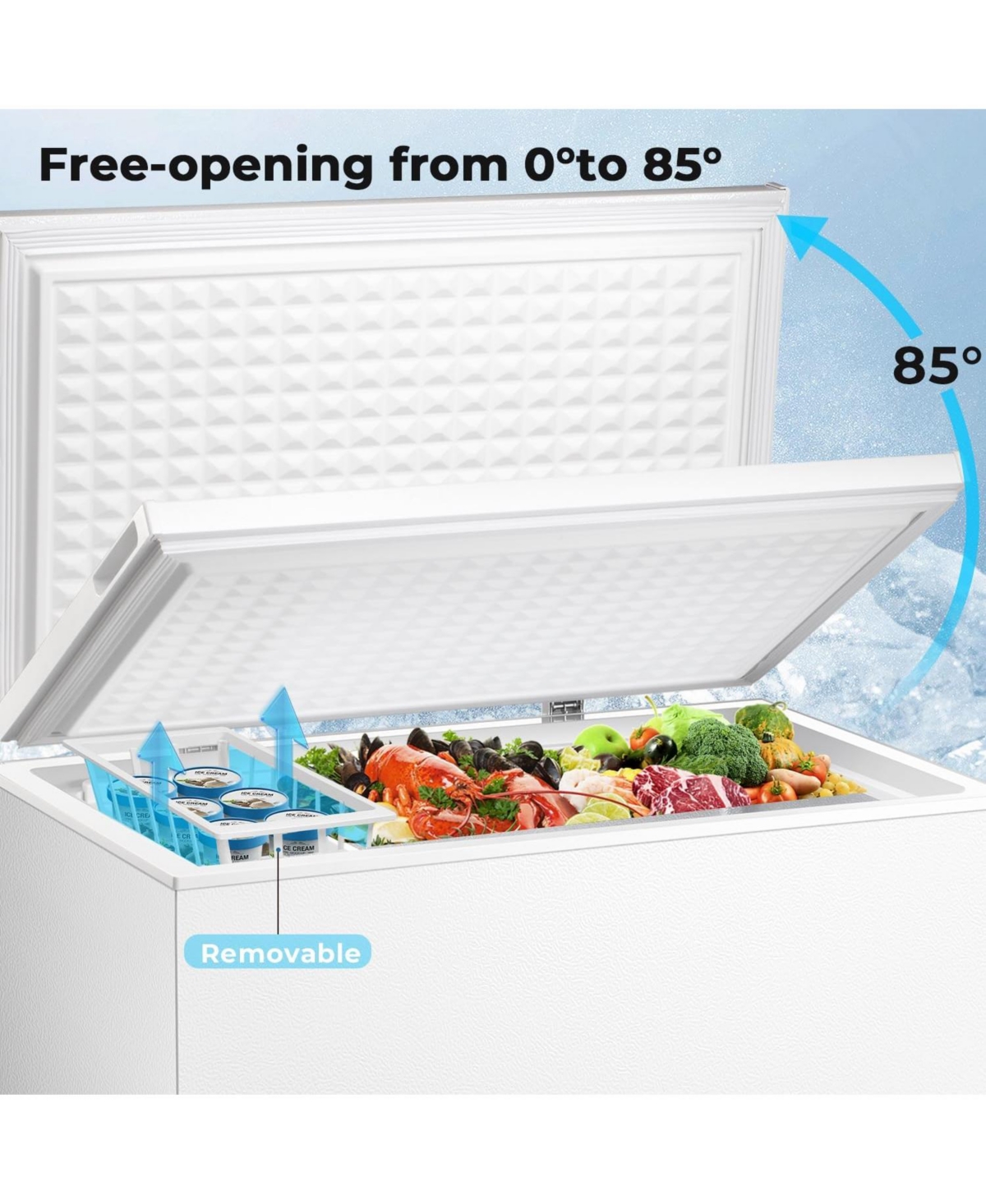 Cowsar Chest Freezer 2.8 Cubic Feet Compact Freezer with 2 Removable Baskets, Free Standing Top open Door Deep Freezer, Adjustable Temperature for Hom