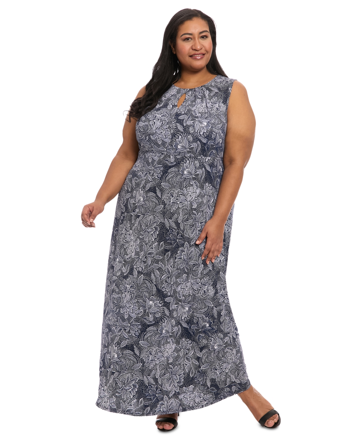 London Times Plus Size Keyhole-neck Sleeveless Maxi Dress