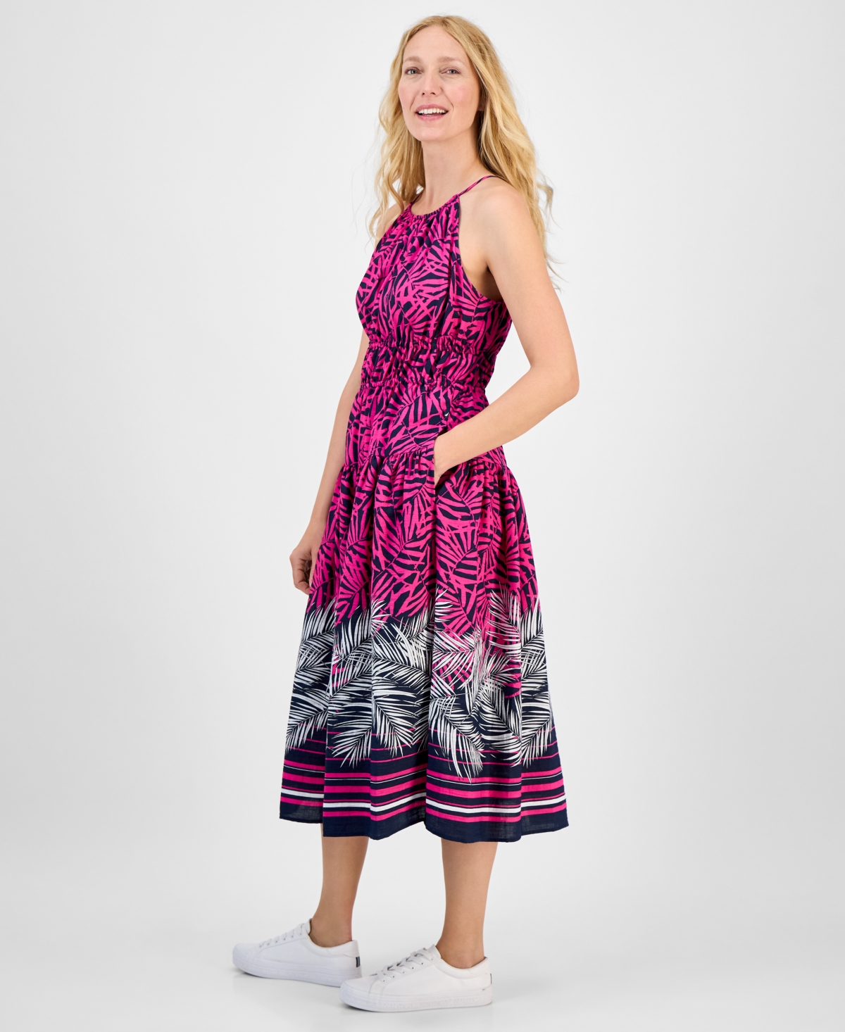 Nautica Jeans Women's Palm-print Halter Midi Dress