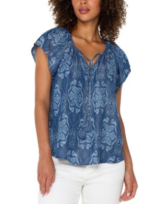 Petite Flutter-Sleeve Tie-Front Woven Top