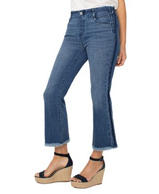 Petite Gia Glider Frayed-Hem Cropped Flare Jeans