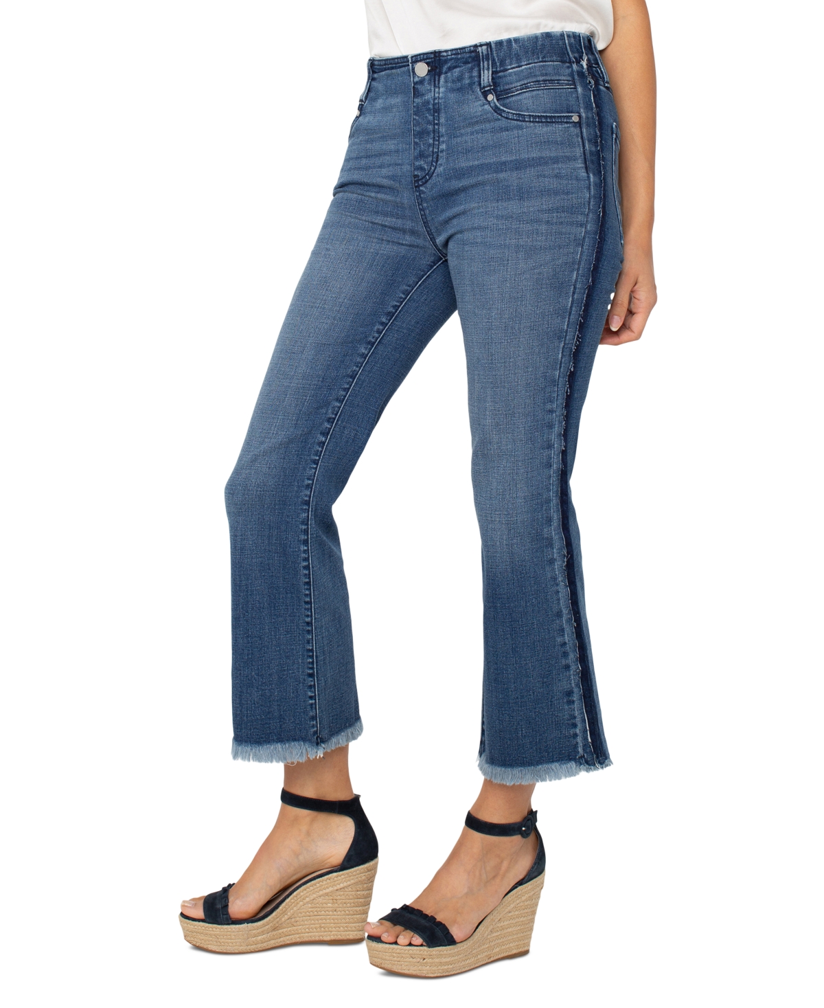 Shop Liverpool Los Angeles Petite Gia Glider Frayed-hem Cropped Flare Jeans