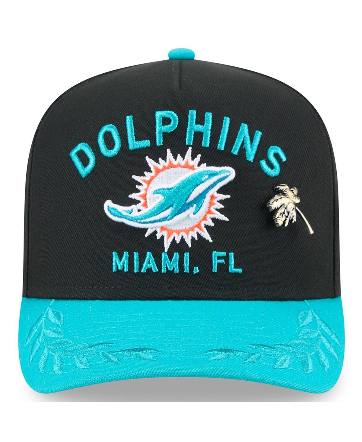 New Era Men's Black/aqua Miami Dolphins 2025 Nfl Draft On Stage A-frame 59fifty Fitted Hat In Black,aqua