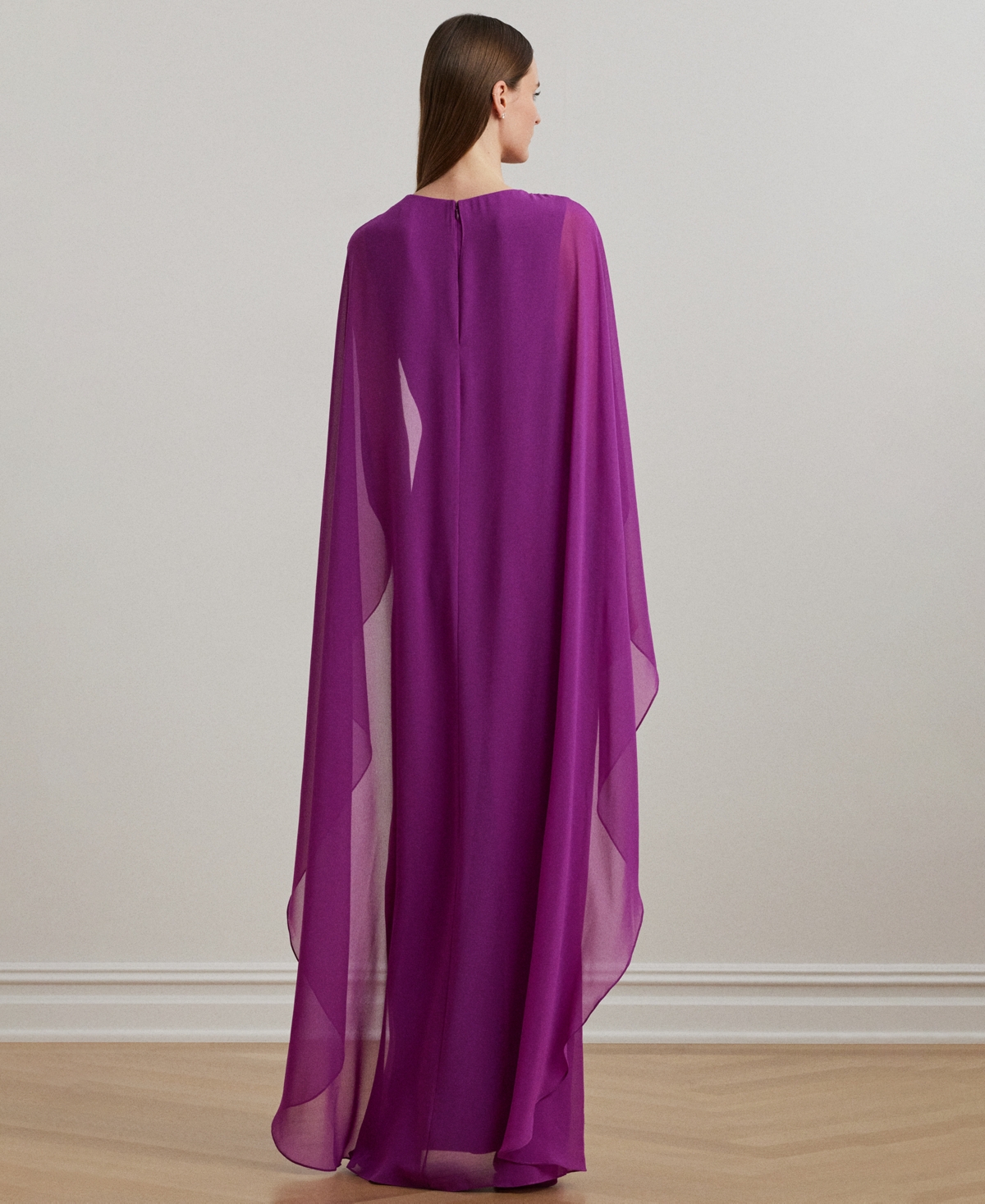 Ralph Lauren Cape Georgette Gown In Purple