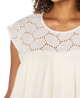 Women's Cotton Eyelet-Yoke Gauze Top