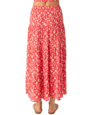 Juniors' Luciana Printed Smocked-Waist Tiered Skirt