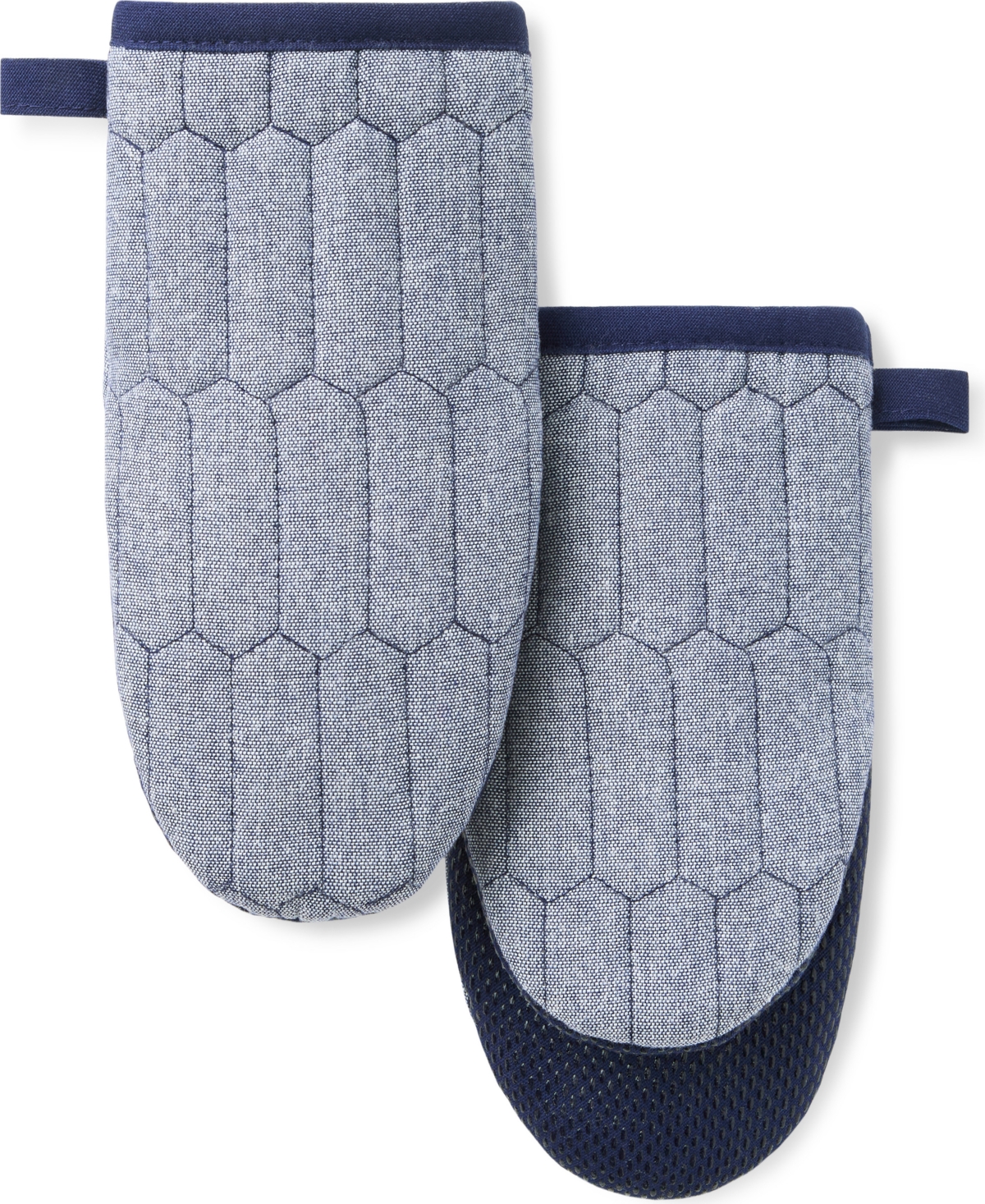 Honeycomb Quilted Chambray Mini Oven Mitt Set, 5.5" x 8" - Navy Blue