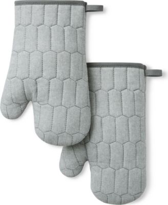 Honeycomb Quilted Chambray Oven Mitt Set, 7" x 13"