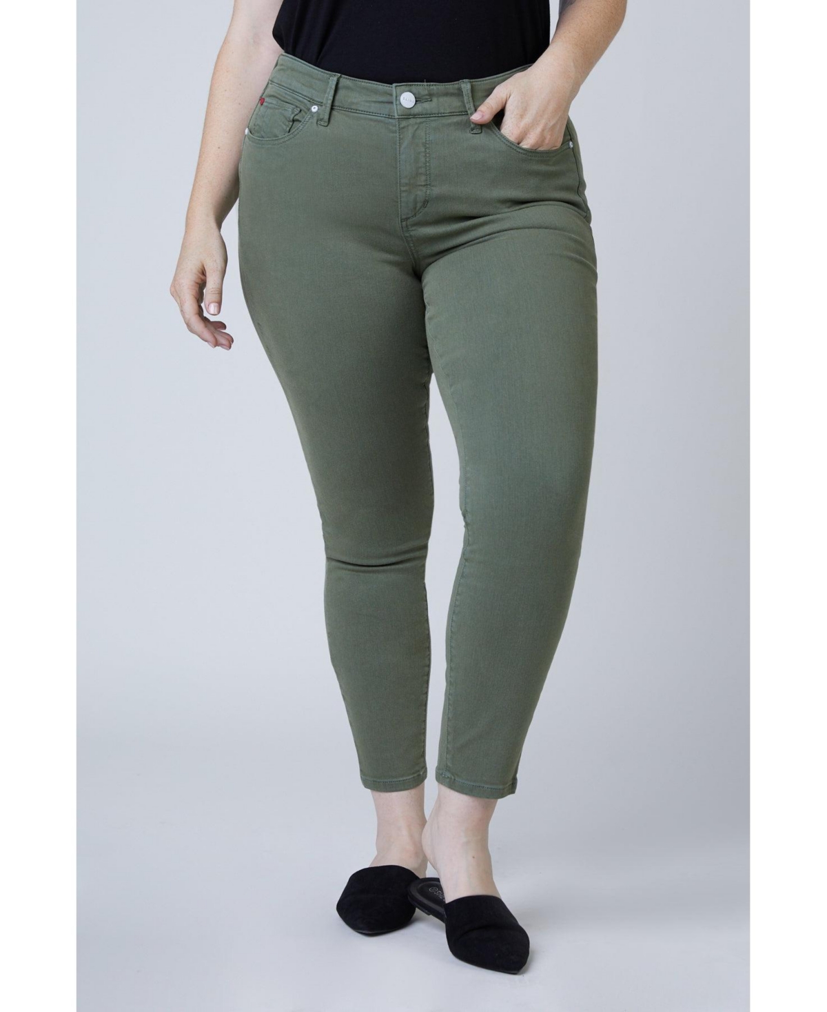Plus Size Color mid rise ankle skinny in 29" inseam - Pine