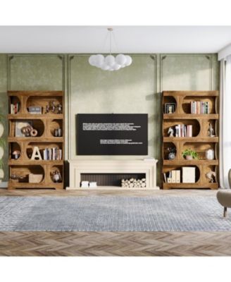 71" Tall Bookcase Set of 2, 4-Tier S-Shaped Bookshelf, Wood Decorative Storage Shelving, Modern Freestanding Display Shelves, Large Library Book Shelf Unit for Home Office Living Room Bedroom