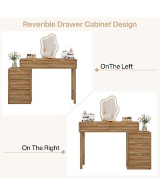 Modern Vanity Desk with Storage,Makeup Vanity Desk with 5 Drawers,(Without Mirror), Walnut Brown