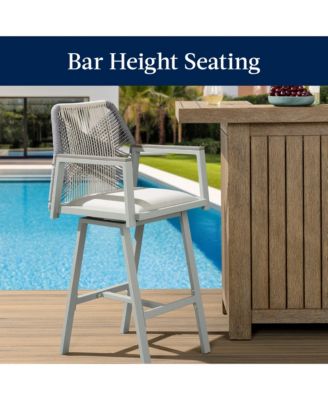 Set of 2 Indoor/Outdoor Aluminum, Woven Rope Swivel Barstools w/ Armrests