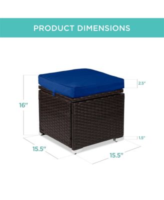 Set of 2 Wicker Ottomans, Multipurpose Furniture w/ Removable Cushions, Steel Frame