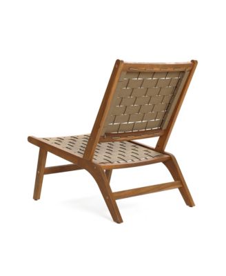 Outdoor Acacia Wood Woven Back and Seat Armless Deck Chair