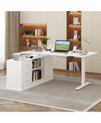 3-Drawer Wooden L-Shape Computer Desk with Adjustable Height, Open Shelves, Door Cabinet  63-Inch Large Workstation