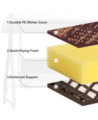 Outdoor Rattan Patio Swing with Adjustable Canopy, Built-in Quick-drying Foam Seat, Stylish Design,for Porch,Garden,Yard