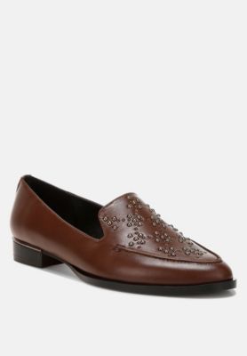 Rag and Co Womens Gabbasi Studded Genuine Leather Loafers