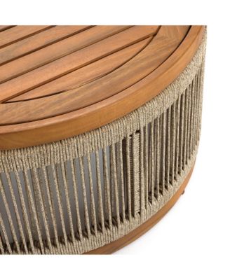 Outdoor Acacia Wood Rope Sides Round Drum Coffee Table