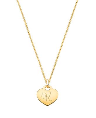 Girls Children's 14K Gold Heart & Engraved Initial 12-14" Necklace