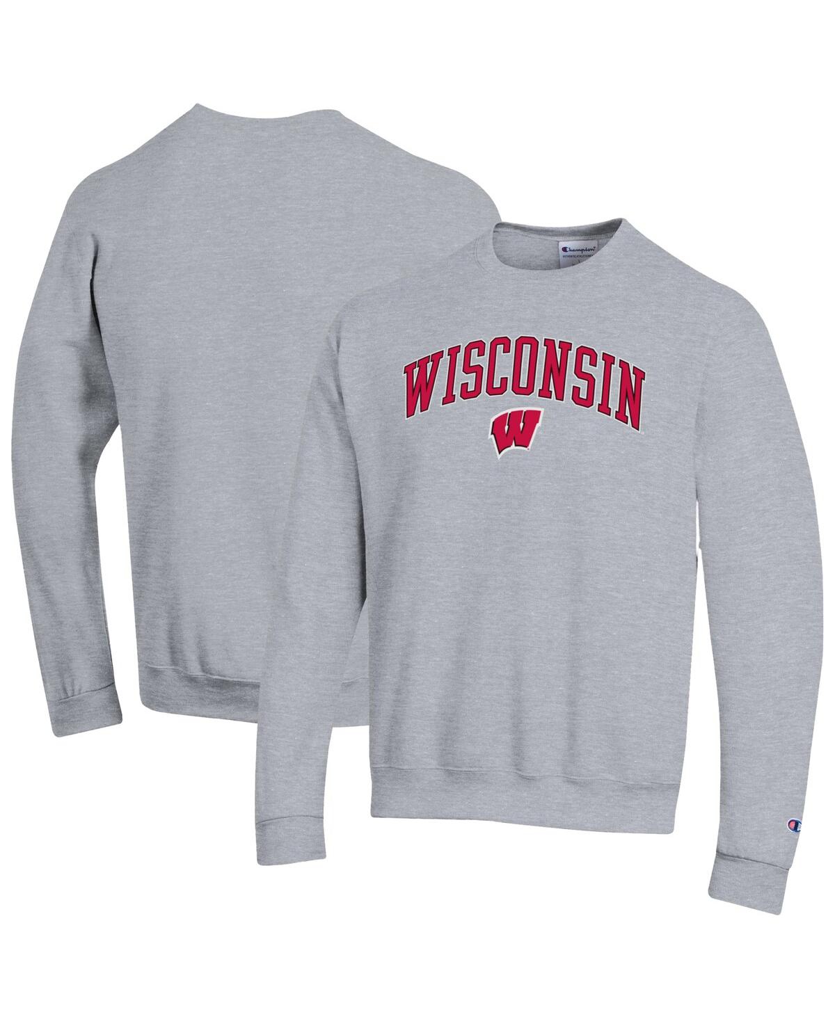 Men's Heather Gray Wisconsin Badgers Arch Over Logo Pullover Sweatshirt - Heather Gray