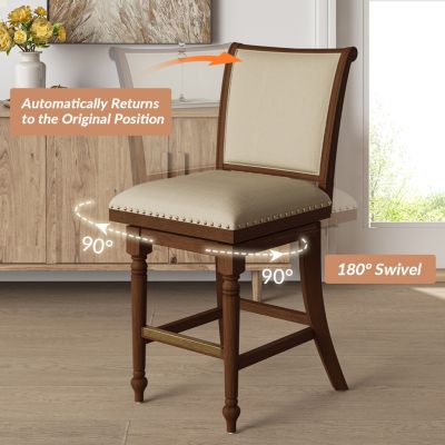 Blerona Farmhouse Swivel Bar Stool With Nailhead Trims