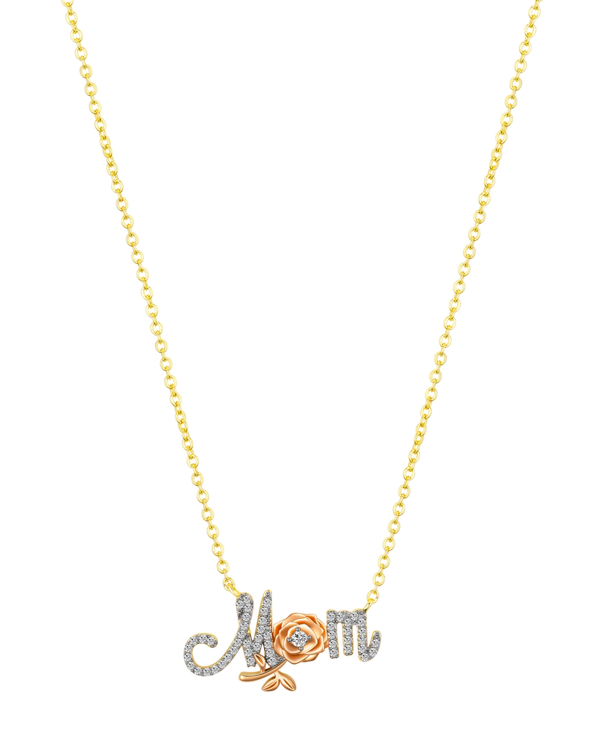Cubic Zirconia and Mother of Pearl Princess Mom Rose Necklace - Tri-Tone