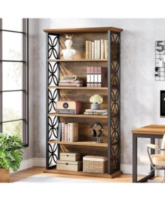 6-Tier Bookshelf Set of 2 – Industrial Freestanding Bookcases with Metal Frame & Open Shelves for Home Office or Living Room