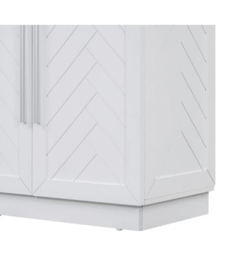 White Sideboard Cabinet with 4 Doors, Adjustable Shelves, and Silver Handles