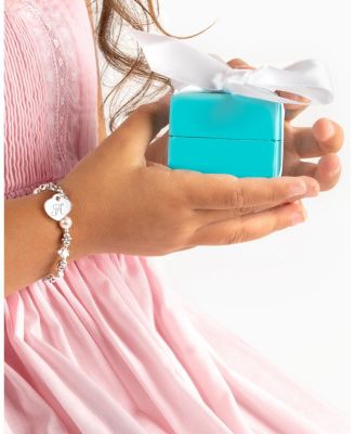 Children's Sterling Silver Crystals & Pearls & Engraved Initial Girls' 5.25" Bracelet