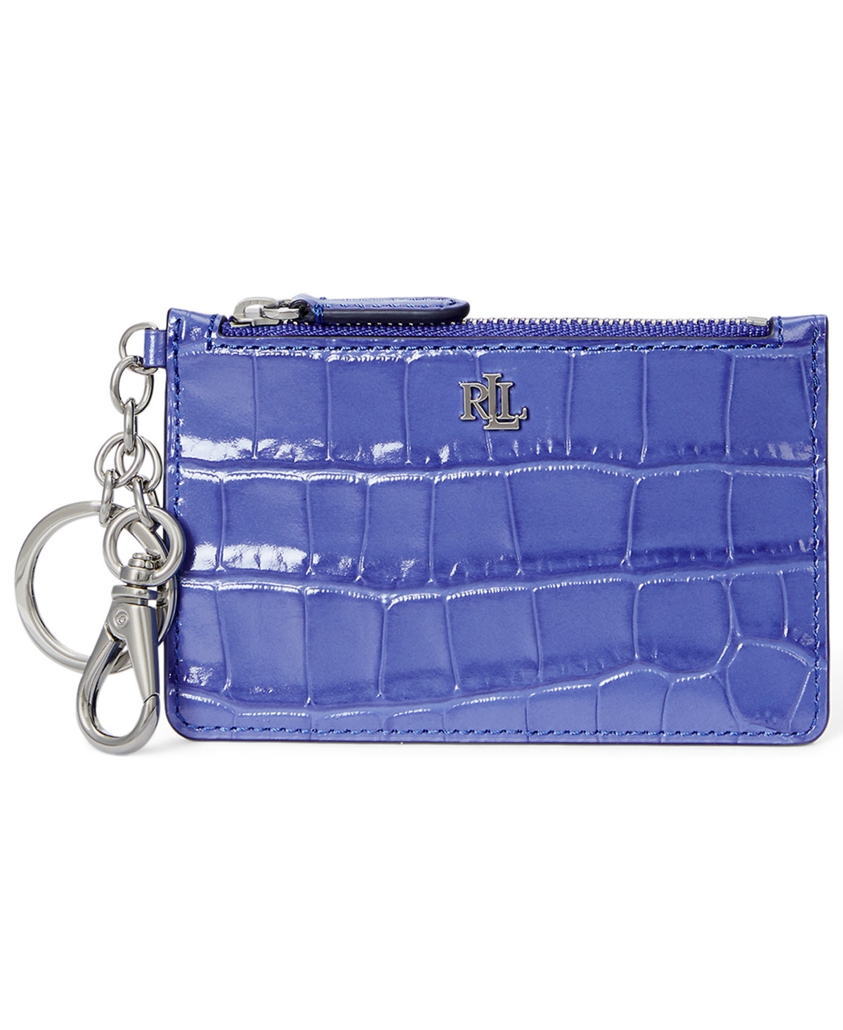 Croc-Embossed Leather Zip Card Case - Lime Chartreuse