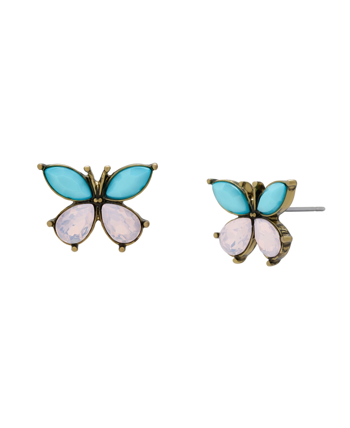 Faux Stone Boho Butterfly Stud Earrings - Multi, Antique Brass