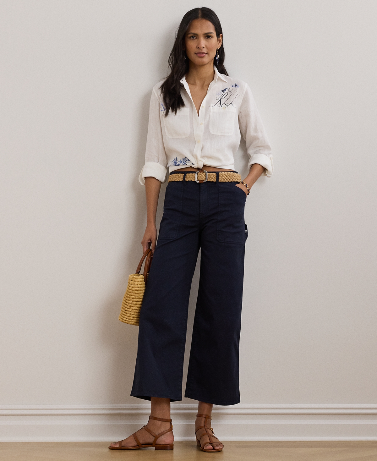 Ralph Lauren 100 Linen Womens Relaxed Fit Print Roll Tab Sleeve Shirt P Xs 3x In White