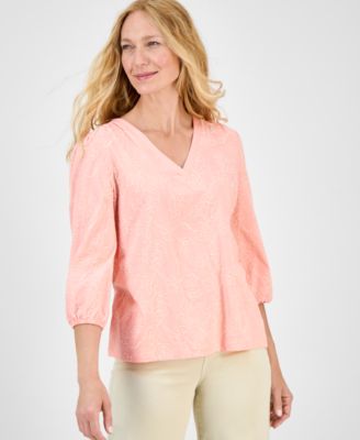 Style & Co - Petite Floral Embroidery V-Neck Top