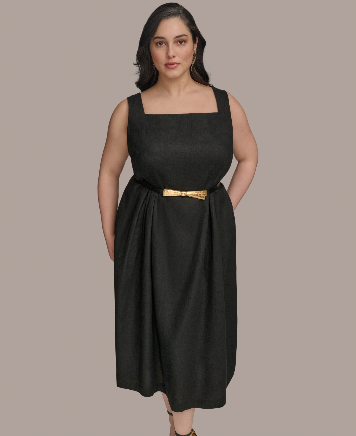 Shop Donna Karan Plus Size Square-neck Belted Midi Dress