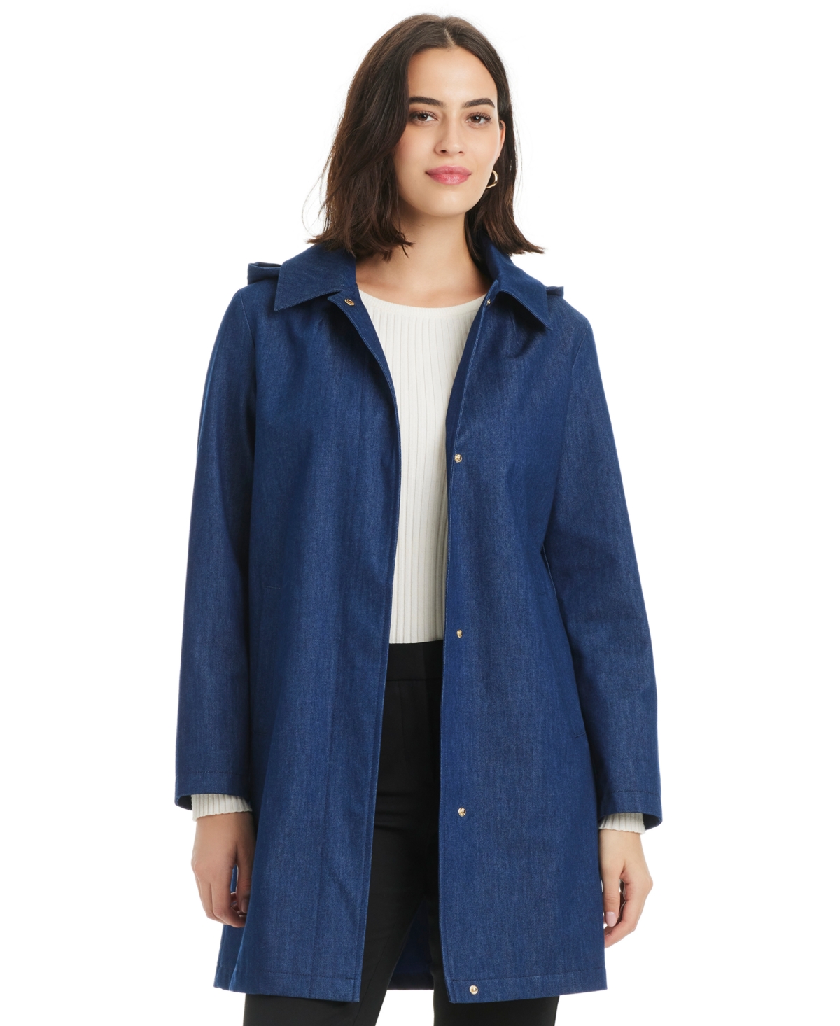 Women's Hooded A-Line Coat - Dark Denim