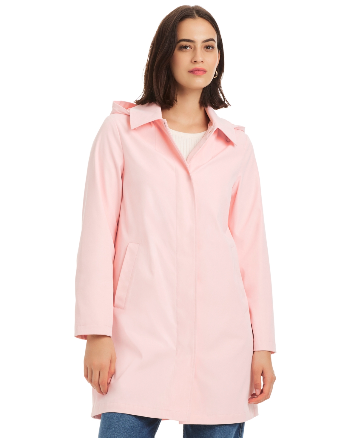 Women's Hooded A-Line Coat - Pale Guava