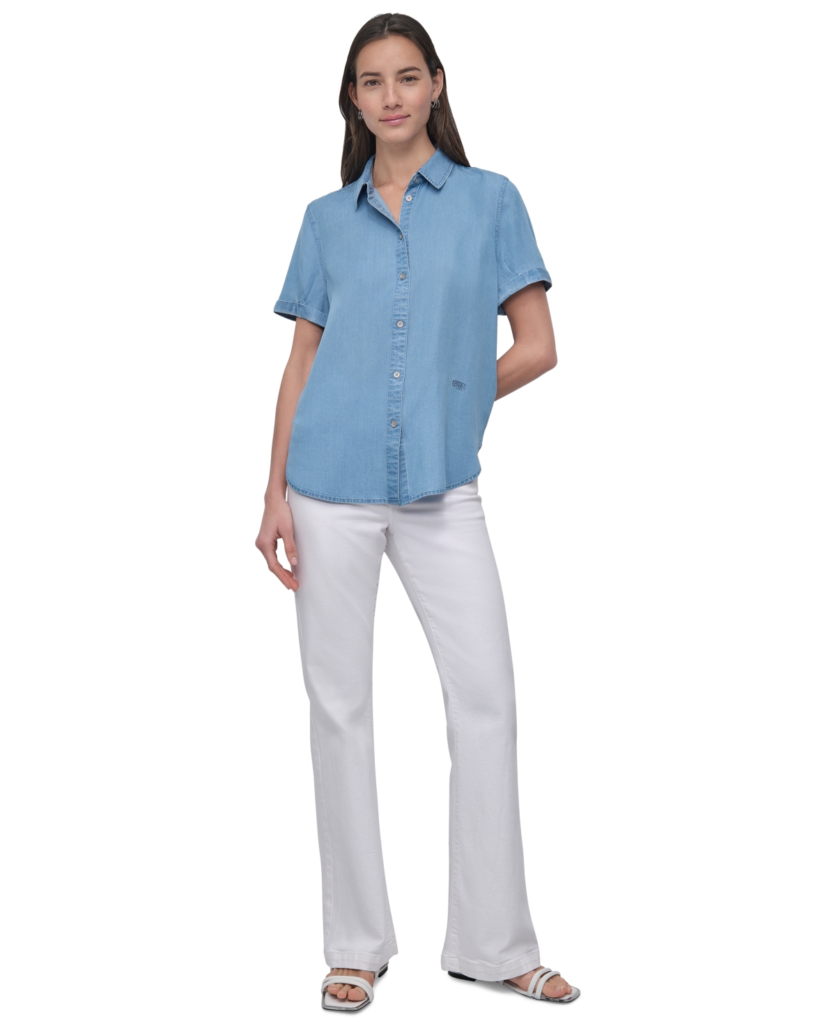 DKNY JEANS WOMEN'S ROLLED-SLEEVE BUTTON-UP SHIRT 