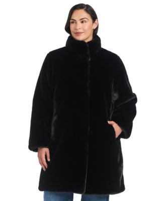 Plus Size Stand-Collar Faux-Fur Coat