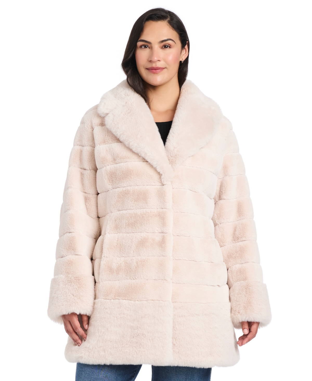 Jones New York Plus Faux-Fur Notched-Collar Coat