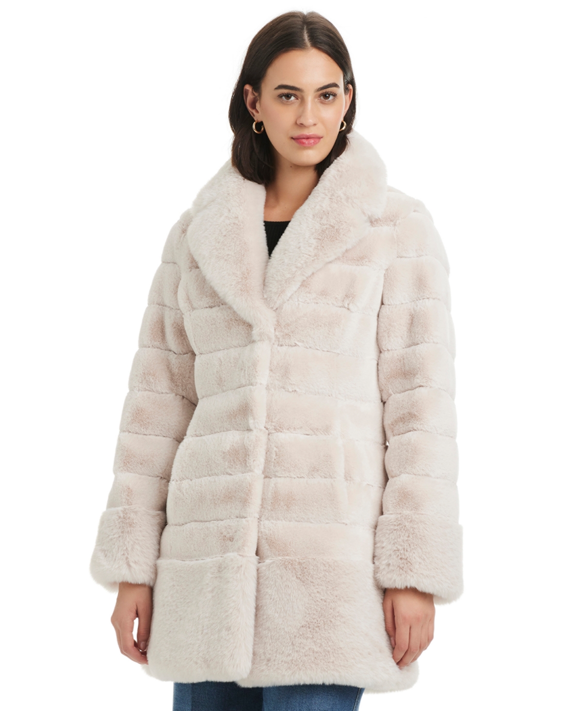 Jones New York Petite Notched-collar Faux-fur Coat In Neutral