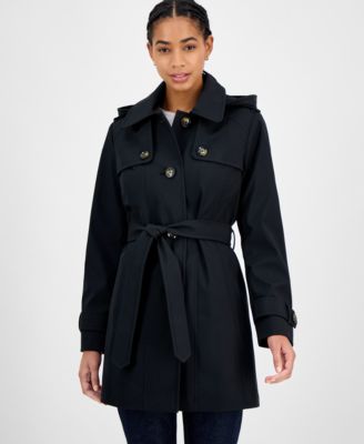 London Fog - Women's Hooded Belted Zip-Front Raincoat