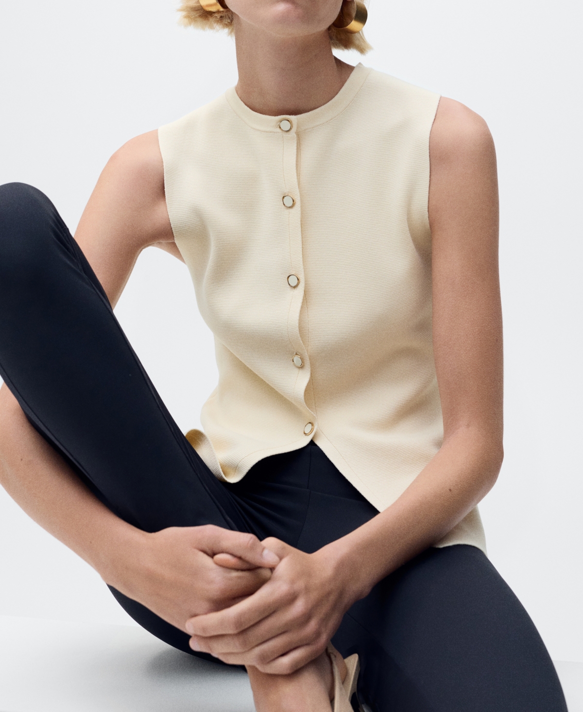 Mango Matilda Knit Vest In Ecru
