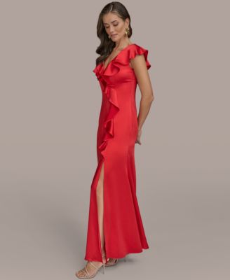 Women's Ruffle-V-Neck Sleeveless Gown