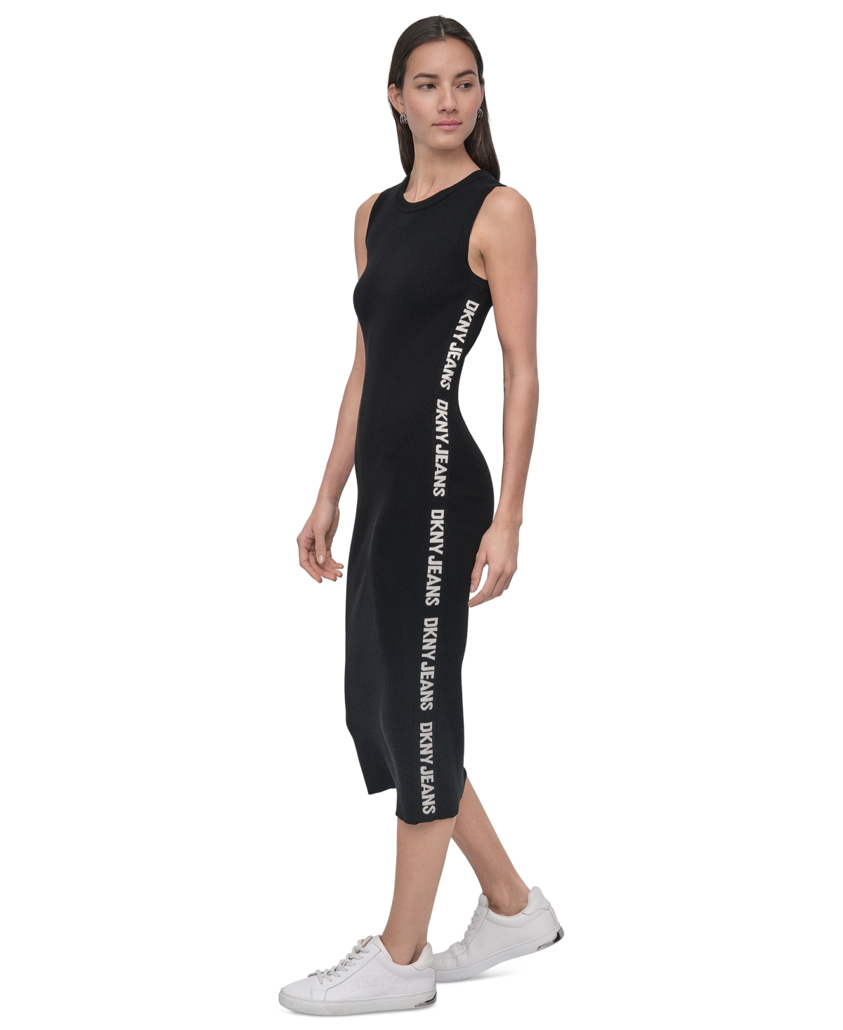 DKNY JEANS WOMEN'S LOGO RIBBED MIDI SWEATER DRESS 