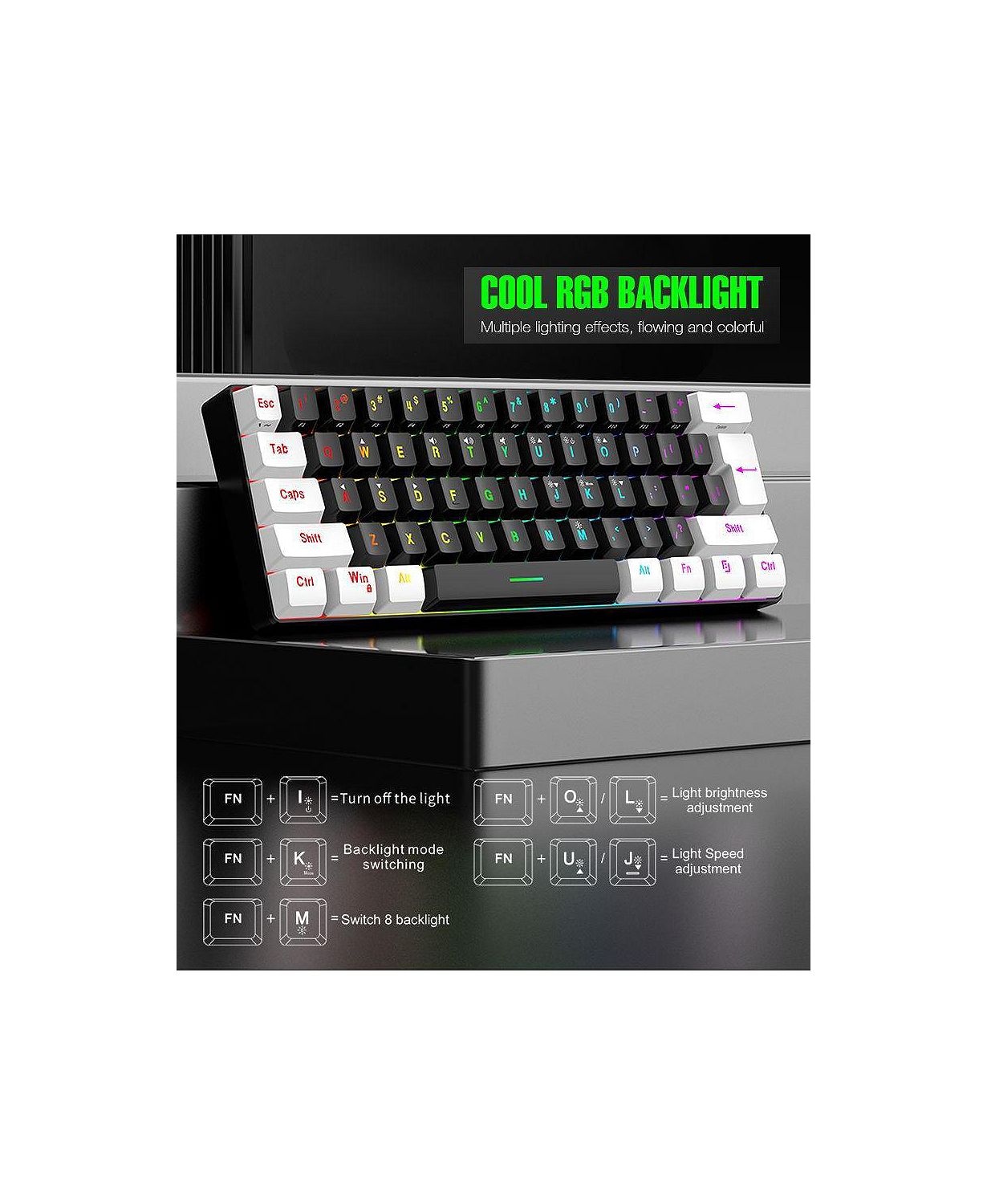 60% wired Gaming keyboard, RGB backlit ultra-small keyboard, waterproof portable, computer/MAC game keyboard (Black)